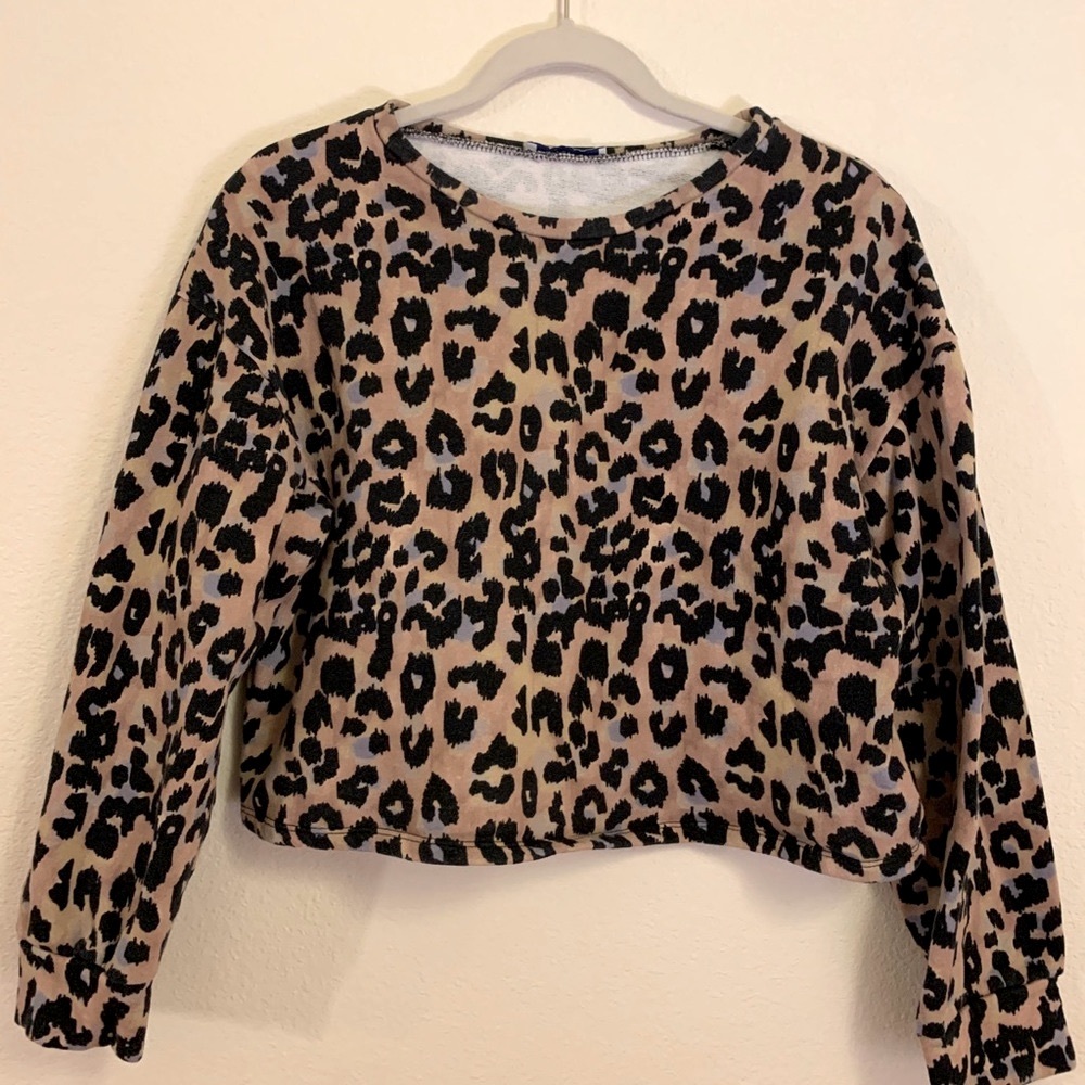 Zara Cheetah Print Crop Sweatshirt